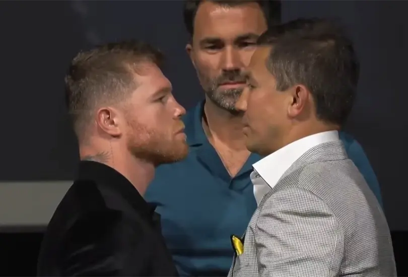 Sa&uacute;l &Aacute;lvarez y Gennady Golovkin protagonizaron un tenso momento en su careo.