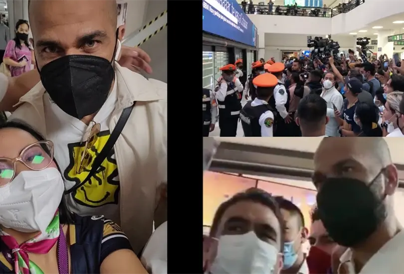 Dani Alves puso de cabeza el Aeropuerto Internacional de la Ciudad de M&eacute;xico tras su arribo a suelo azteca.