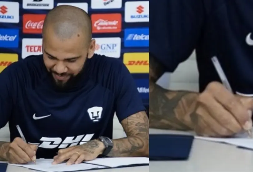 Dani Alves firm&oacute; su contrato con Pumas haciendo uso de una puma demasiado especial.