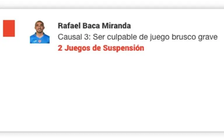 La Comisión Disciplinaria informó que Rafael Baca fue suspendido 2 partidos - Captura de pantalla