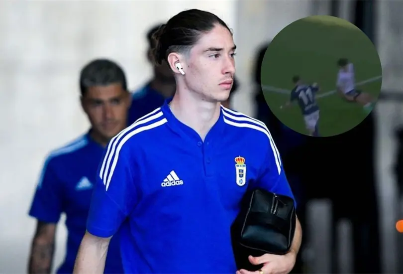 Marcelo Flores dejó en el piso a un defensor en el Racing vs Real Oviedo Marcelo Flores dejó en el piso a un defensor en el Racing vs Real Oviedo