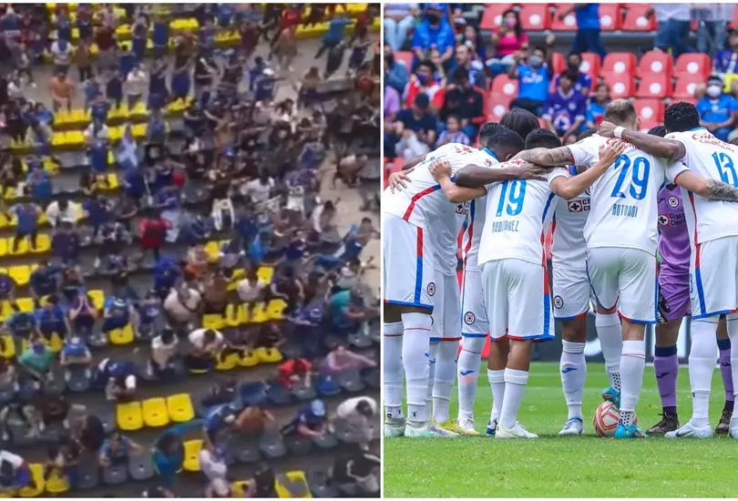 La Sangre Azul se manifestó contra los jugadores de Cruz Azul mientras cantaban de espaldas. La Sangre Azul se manifestó contra los jugadores de Cruz Azul mientras cantaban de espaldas.