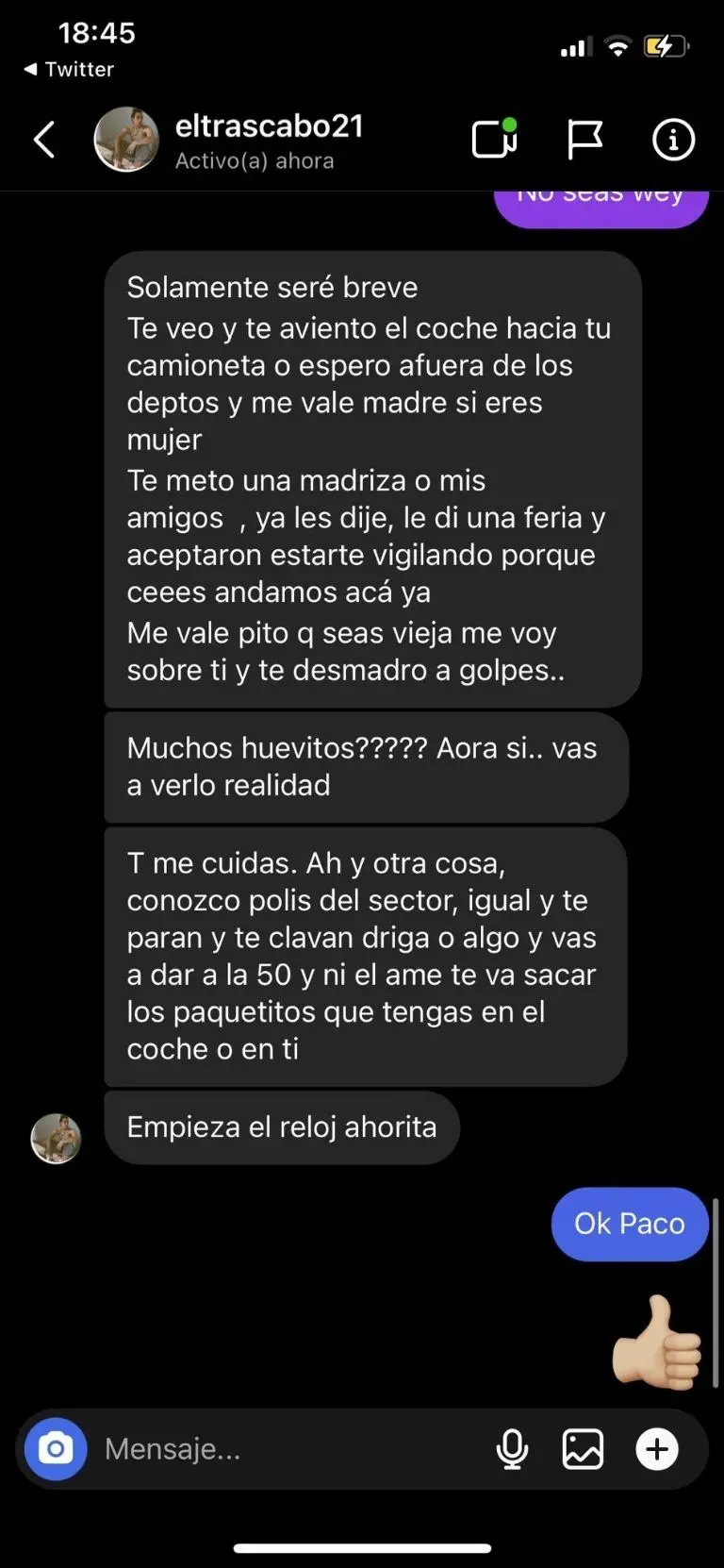 Este es el mensaje que recibió la futbolista del América. Foto: Captura de pantalla.