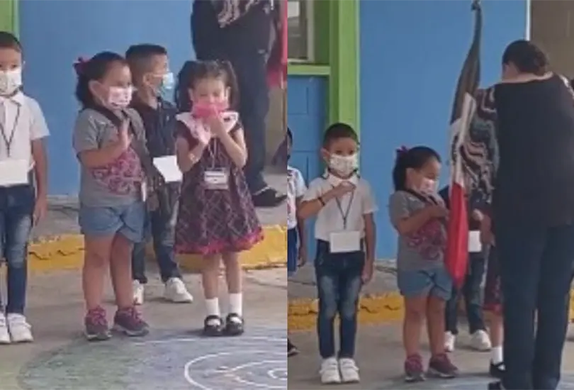 Los ni&ntilde;os de un kinder de Nuevo Le&oacute;n provocaron las risas de los padres de familia que estuvieron en la ceremonia de honores a la bandera.