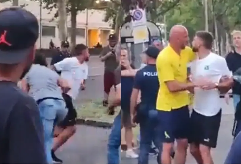Domenico Berardi se brincó una valla e intentó golpear a un aficionado. Domenico Berardi se brincó una valla e intentó golpear a un aficionado.