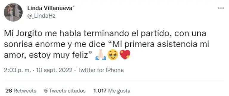 Jorge Sánchez le dedicó su asistencia a su novia. Foto: Captura de pantalla.