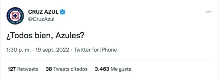 El tuit de Cruz Azul tras el sismo.