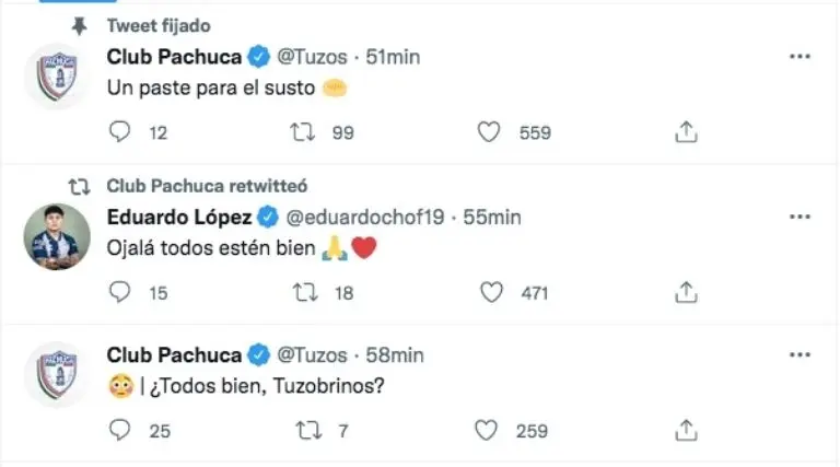 Pachuca puso un tuit para calmar los nervios por el sismo.