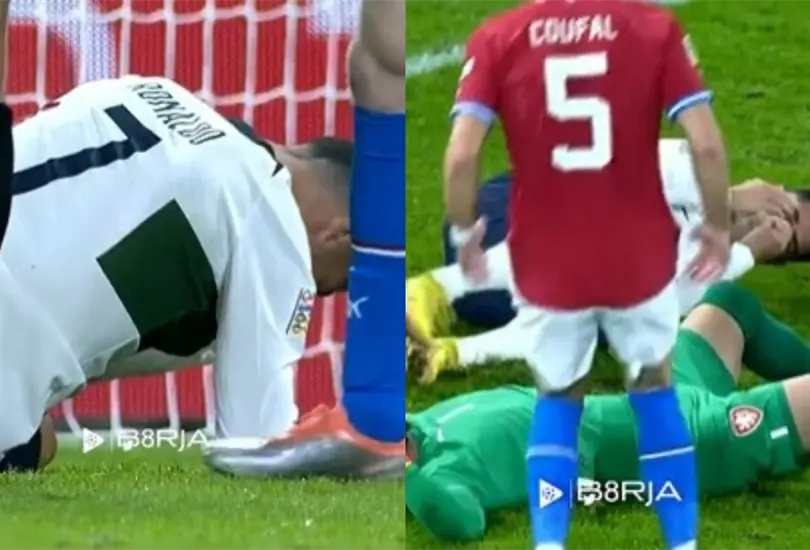 Cristiano Ronaldo sufri&oacute; un fuerte golpe en la cara y tuvo que ser atendido por los m&eacute;dicos de Portugal.