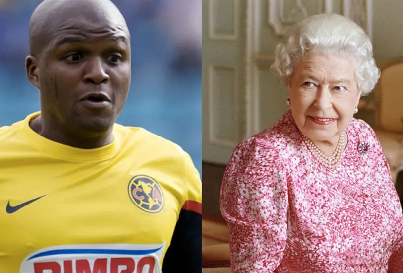 Aquivaldo Mosquera, exfutbolista del Am&eacute;rica, presumi&oacute; una foto de la reina Isabel II con un outfit del Am&eacute;rica.