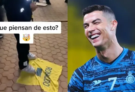 La camiseta de Cristiano Ronaldo fue pisoteada por los aficionados árabes.