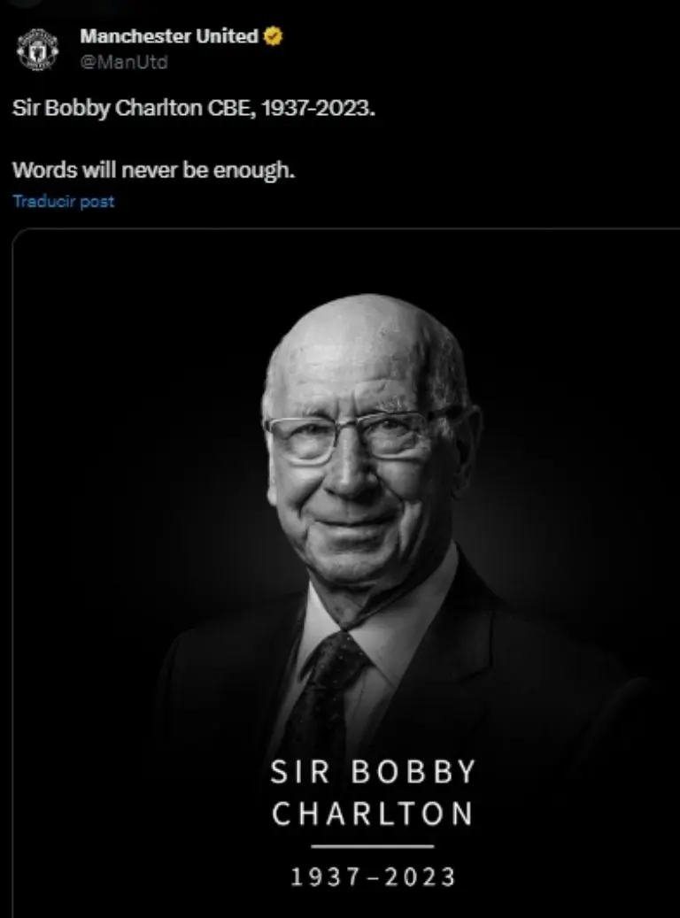 Captura de pantalla de la publicación sobre Bobby Charlton.