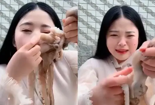 Una influencer china fue atacada por un pulpo.