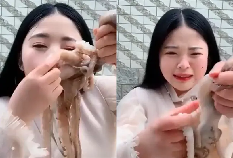 Una influencer china fue atacada por un pulpo.