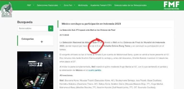 La FMF y su error para maquillar el triunfo de Malí - Captura de pantalla