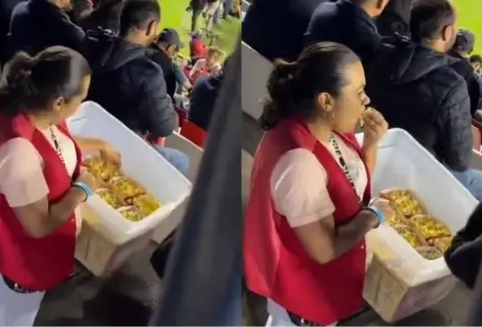 La trabajadora del estadio Alfonso Lastras no se percató que la estaban grabando mientras comía palomitas.