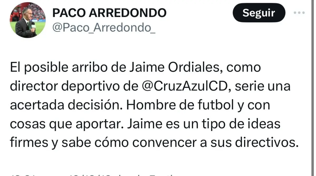 Aunque hay quienes descubrieron que en 2019 fue el primero en manifestarse positivamente por la llegada de Jaime Ordiales a la dirección deportiva de Cruz Azul.