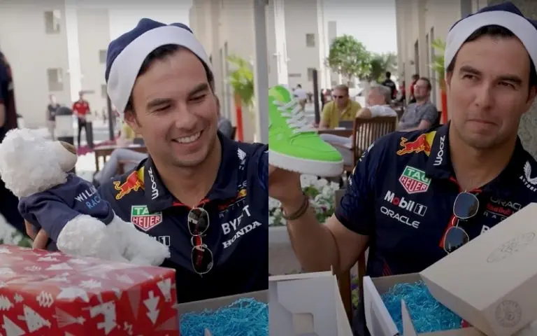 Alex Albon le regaló a Checo Pérez unos tenis para él, y ropa con un oso para su hija - Captura de pantalla
