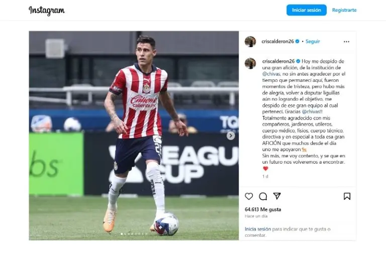 Chicote Calderón se despidió de Chivas luego de su polémica salida - Captura de pantalla