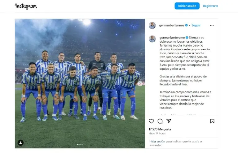 Germán Berterame ofreció disculpas a la afición de Rayados por la eliminación - Captura de pantalla