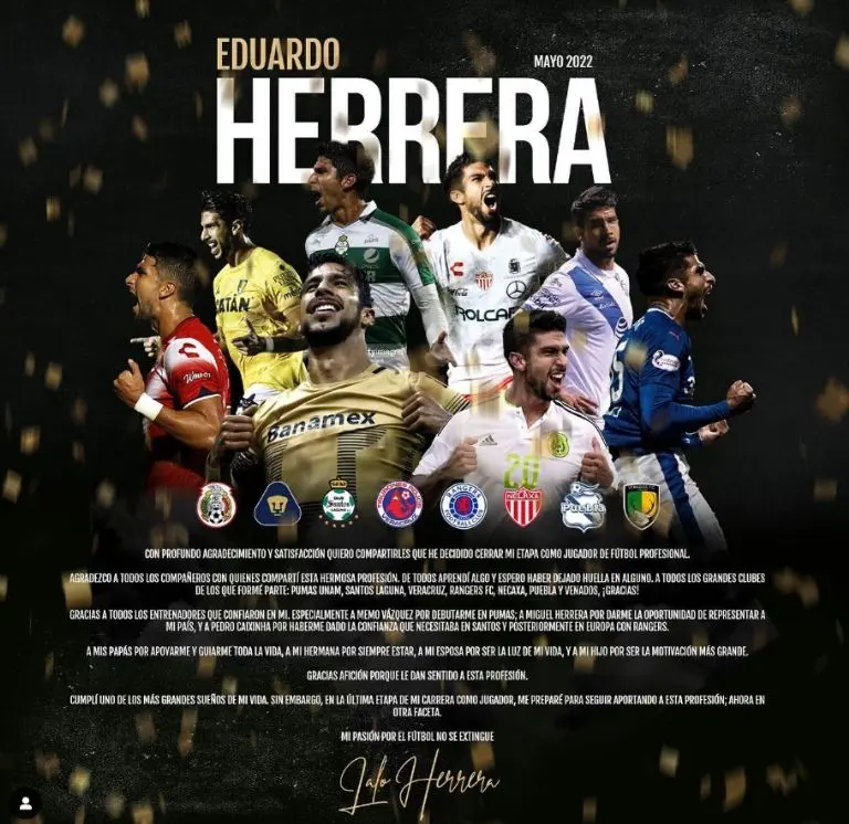 Con esa fotografía el jugador anunció su retiro de las canchas. Instagram @laloherrera15