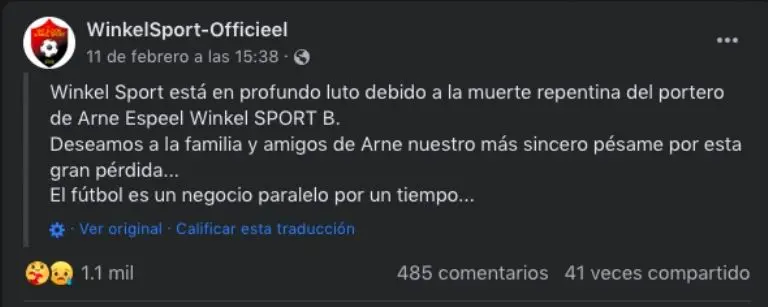Comunicado del Winkel Sport - Captura de pantalla