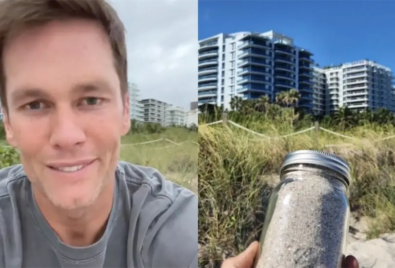 Un aficionado vende arena del punto de retiro de Tom Brady.