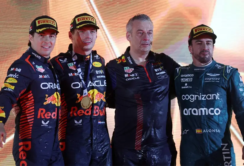 Checo P&eacute;rez volvi&oacute; a subir al podio con Fernando Alonso en el GP de Bahr&eacute;in 2023