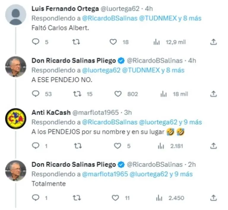 Ricardo Salinas Pliego insultó a Carlos Albert en Twitter. Foto: Captura de pantalla.