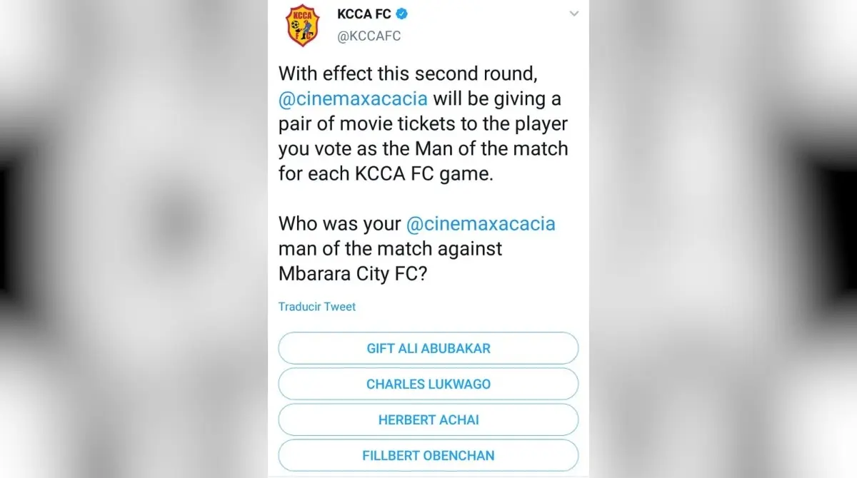 El KCCA FC de la Liga de Uganda tuvo una iniciativa peculiar para el futbolista que resultara MVP de su próximo partido, esto al poner a votación la película para la cual le regalarían boletos a su futbolista más destacado.