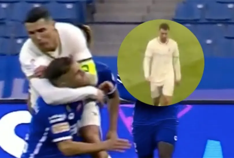 Cristiano Ronaldo tuvo un partido complicado al aplicar una llave a su rival y luego hacer un gesto obsceno ante la afici&oacute;n rival.