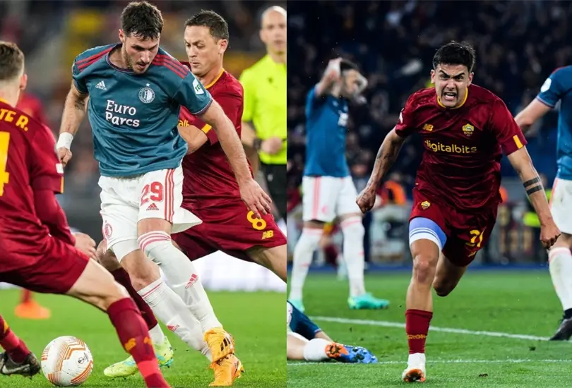 Santiago Gim&eacute;nez fue expulsado en la derrota del Feyenoord ante la Roma
