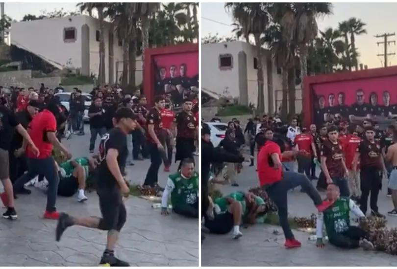 Previo al encuentro de Tijuana vs Le&oacute;n se vivi&oacute; un conato de bronca donde un encapuchado pate&oacute; en la cara a un seguidor de La Fiera.