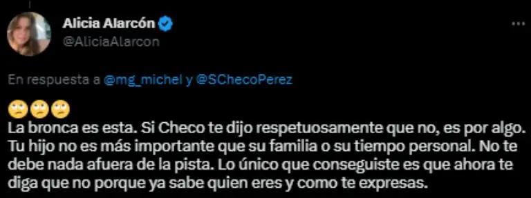 Captura de pantalla de reacciones sobre Miguel González y Checo Pérez.