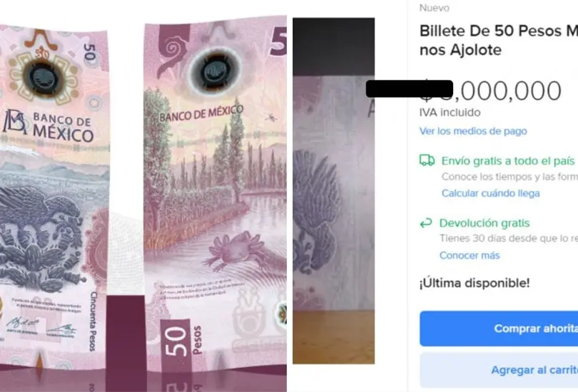 El billete de ajolote de 50 pesos es vendido en sitios de internet por una millonada