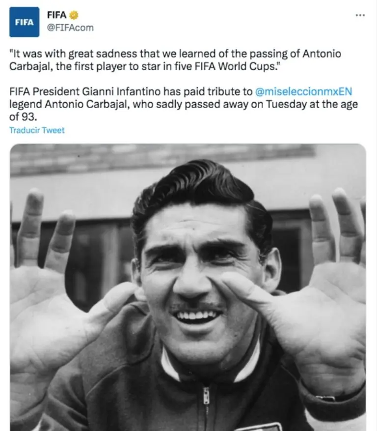 La FIFA envió un mensaje por el fallecimiento de la 'Tota' Carbajal.