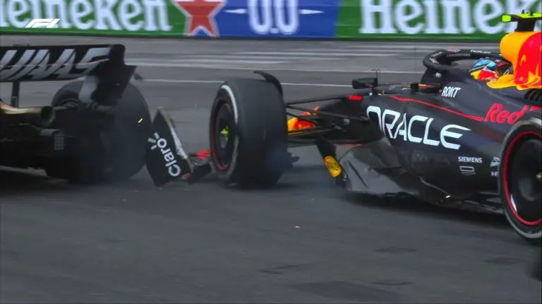 Checo Pérez golpeó a Kevin Magnussen en el GP de Mónaco 2023 - Twitter @F1