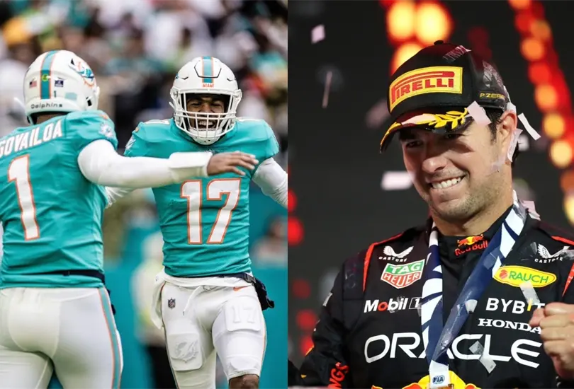 Los Miami Dolphins estar&aacute;n con Checo P&eacute;rez en el GP de Miami 2023
