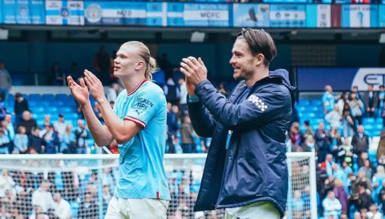 Erling Haaland cedió el cobro del penal en el juego ante Leeds United. (@mancity)