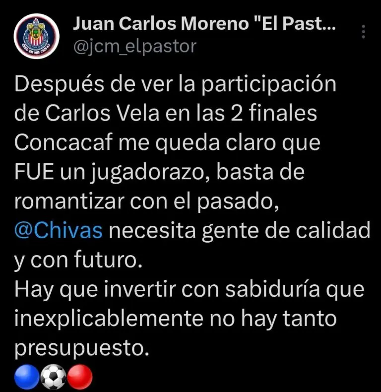 Captura de pantalla de reacciones sobre Carlos Vela.