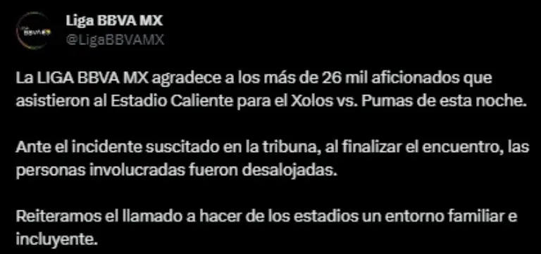 Captura de pantalla sobre el comunicado de la bronca en Tijuana.