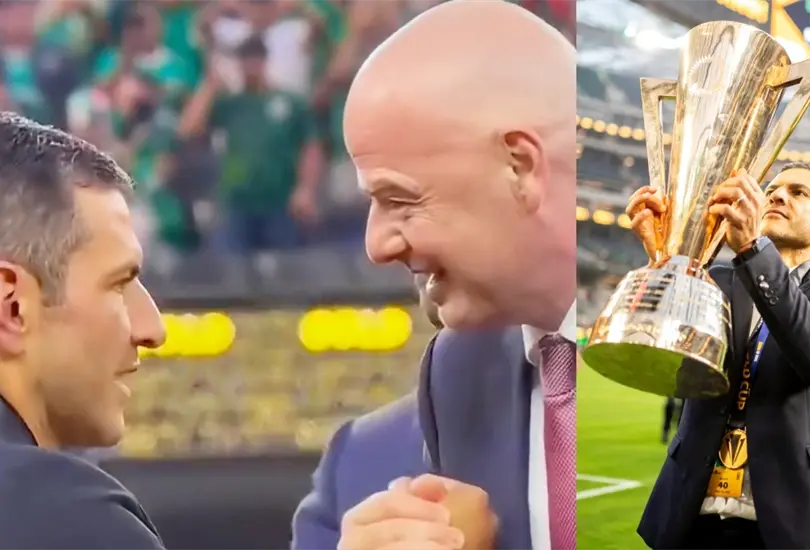 Gianni Infantino platic&oacute; con Jaime Lozano luego de la final de la Copa Oro 2023
