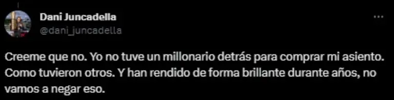 Captura de pantalla de la publicación del excompañero de Checo.