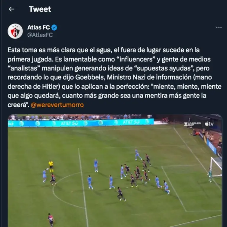 Atlas causó polémica con un tuit para defenderse de las críticas de Werevertumorro