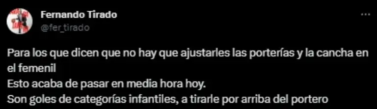 Captura de pantalla del mensaje de Fernando Tirado.
