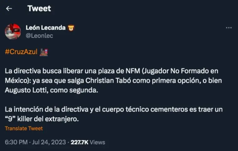 Cruz Azul buscaría dar de baja a Augusto Lotti