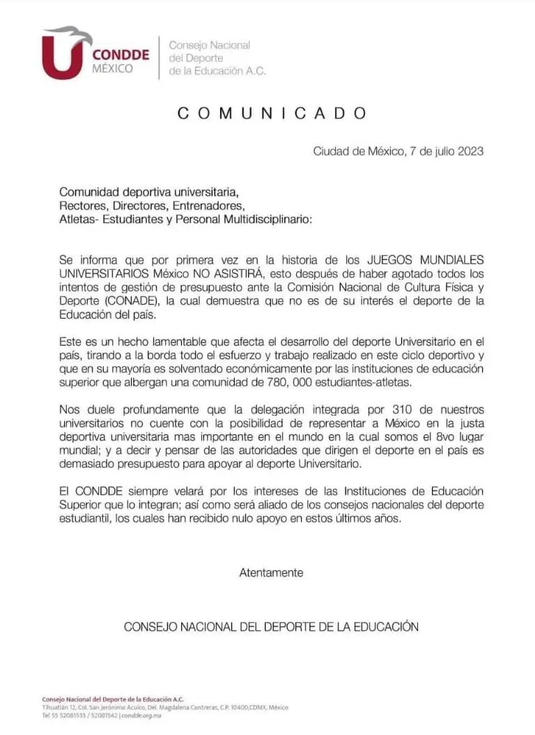 Comunicado por parte del CONDDE - @ConddeMX