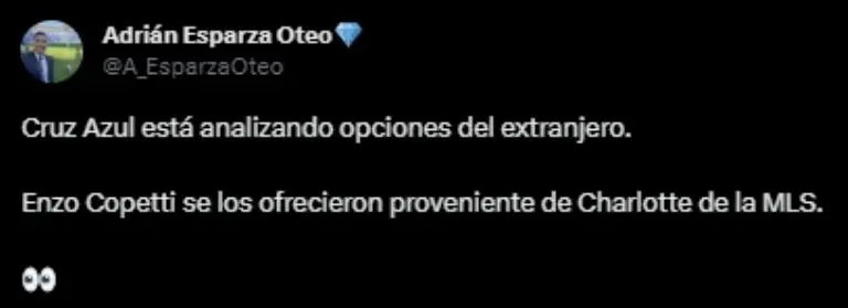 Captura de pantalla de la publicación sobre Cruz Azul.