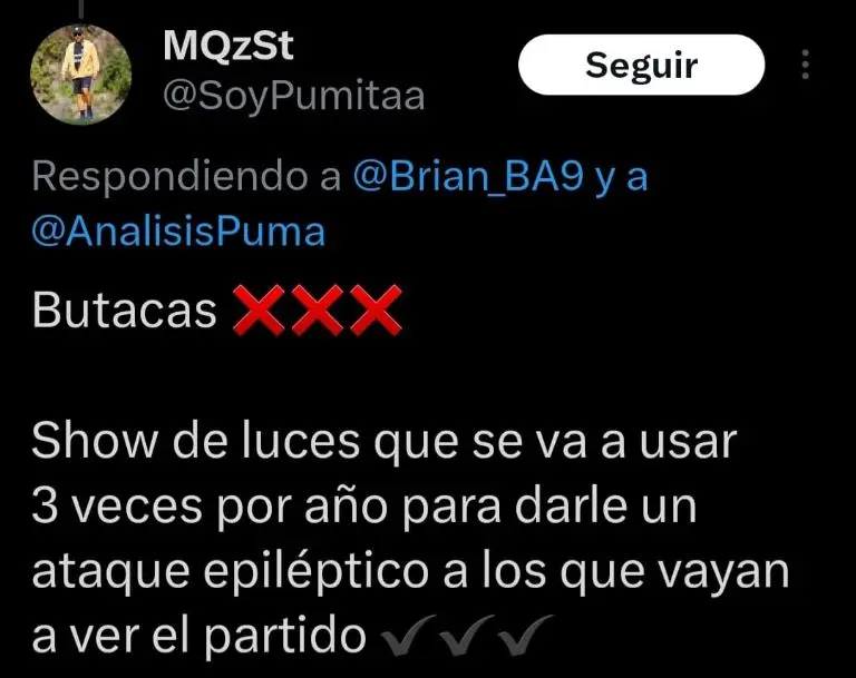 Captura de pantalla de las reacciones sobre Pumas.