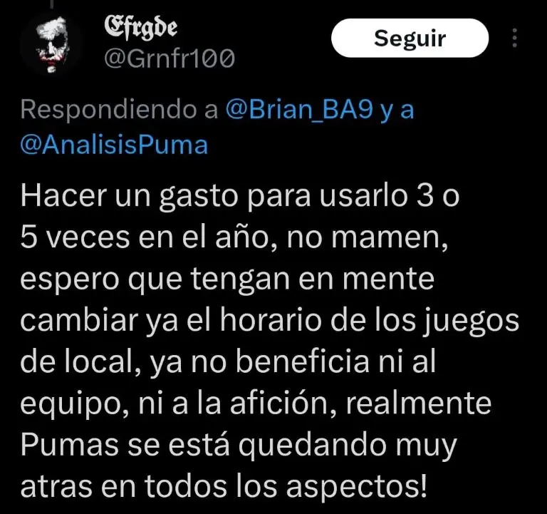 Captura de pantalla de las reacciones sobre Pumas.